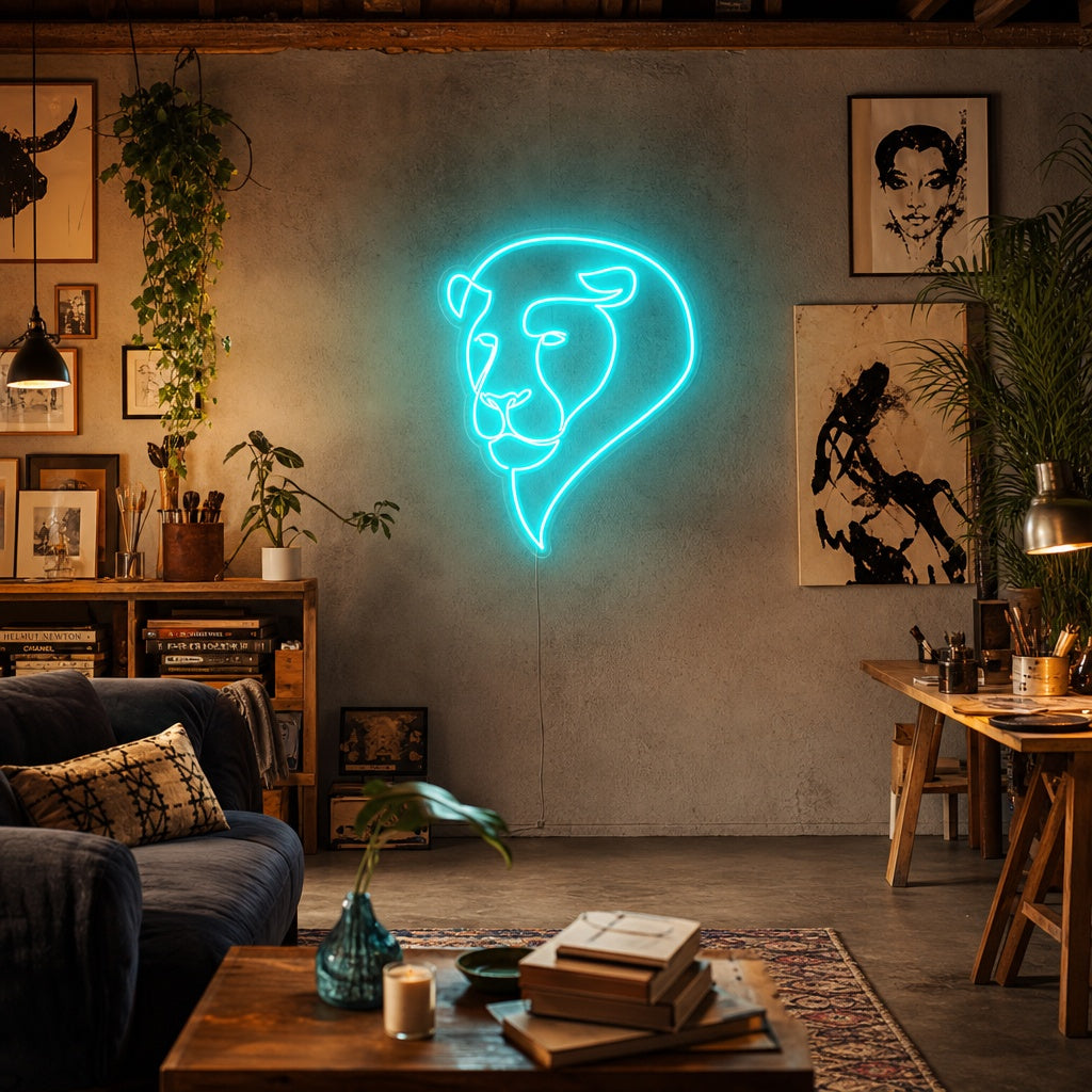 "Abstraktes Löwengesicht" Neonschrift