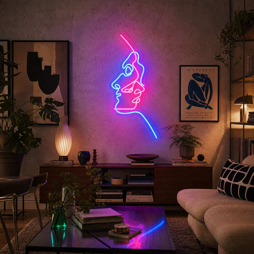 "Abstrakte Zwei Gesichter" Neonschrift
