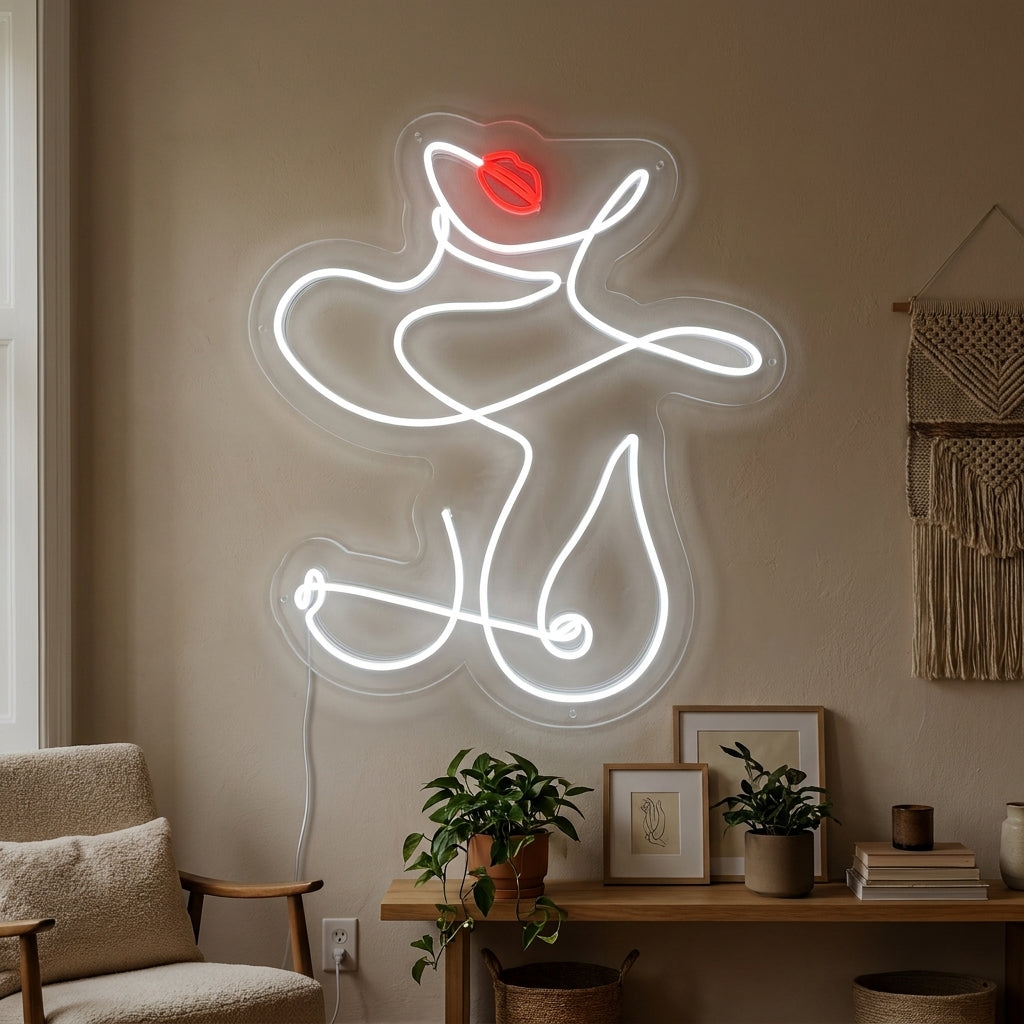 "Abstrakter Frauenkörper" Neonschrift