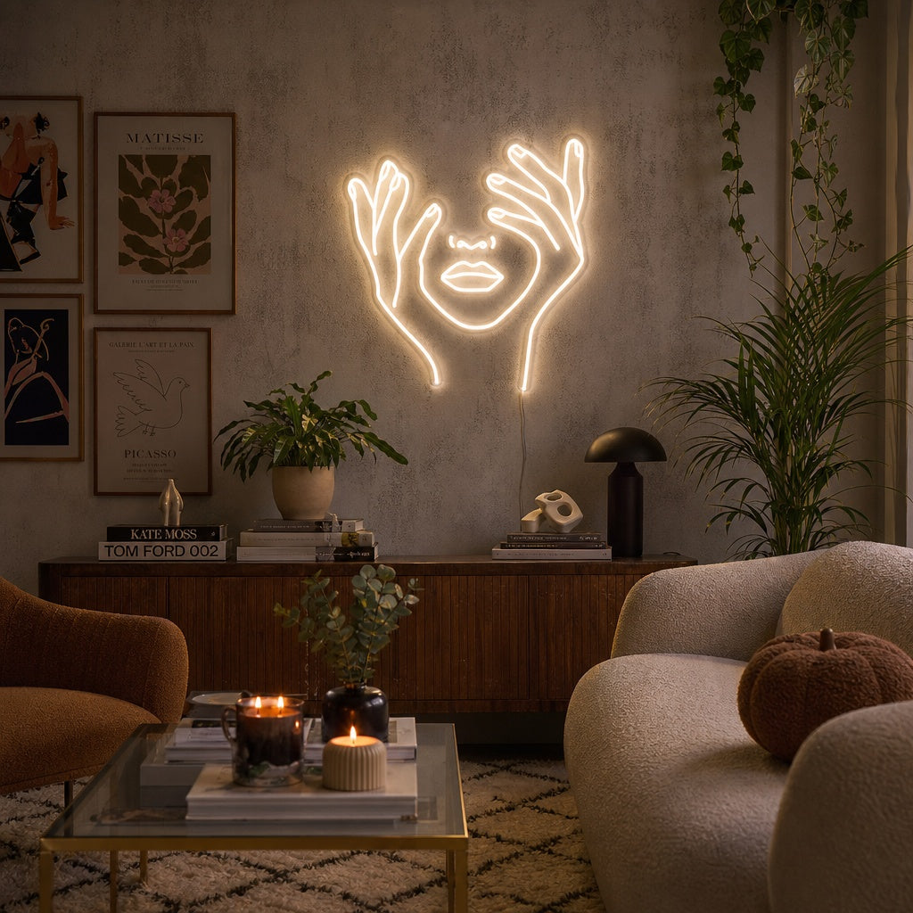 "Abstraktes Gesicht Hand" Neonschrift