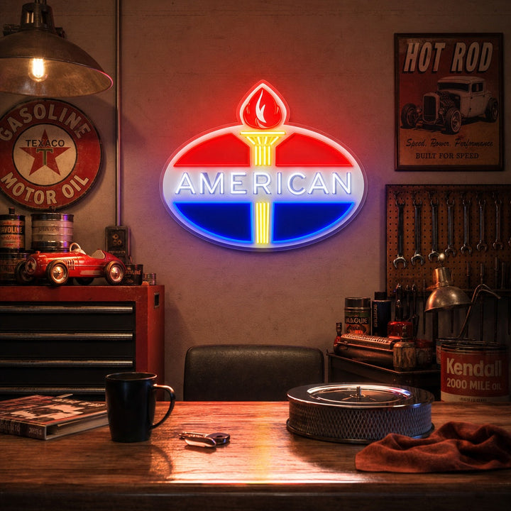"Amerikanisches Benzinlogo" UV-bedruckt LED-Neonschild