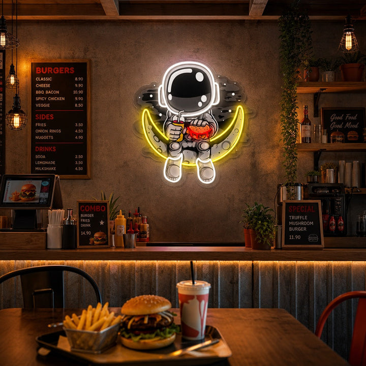 "Astronaut Moon Burger, Fast -Food -Logo" UV-bedruckt LED-Neonschild