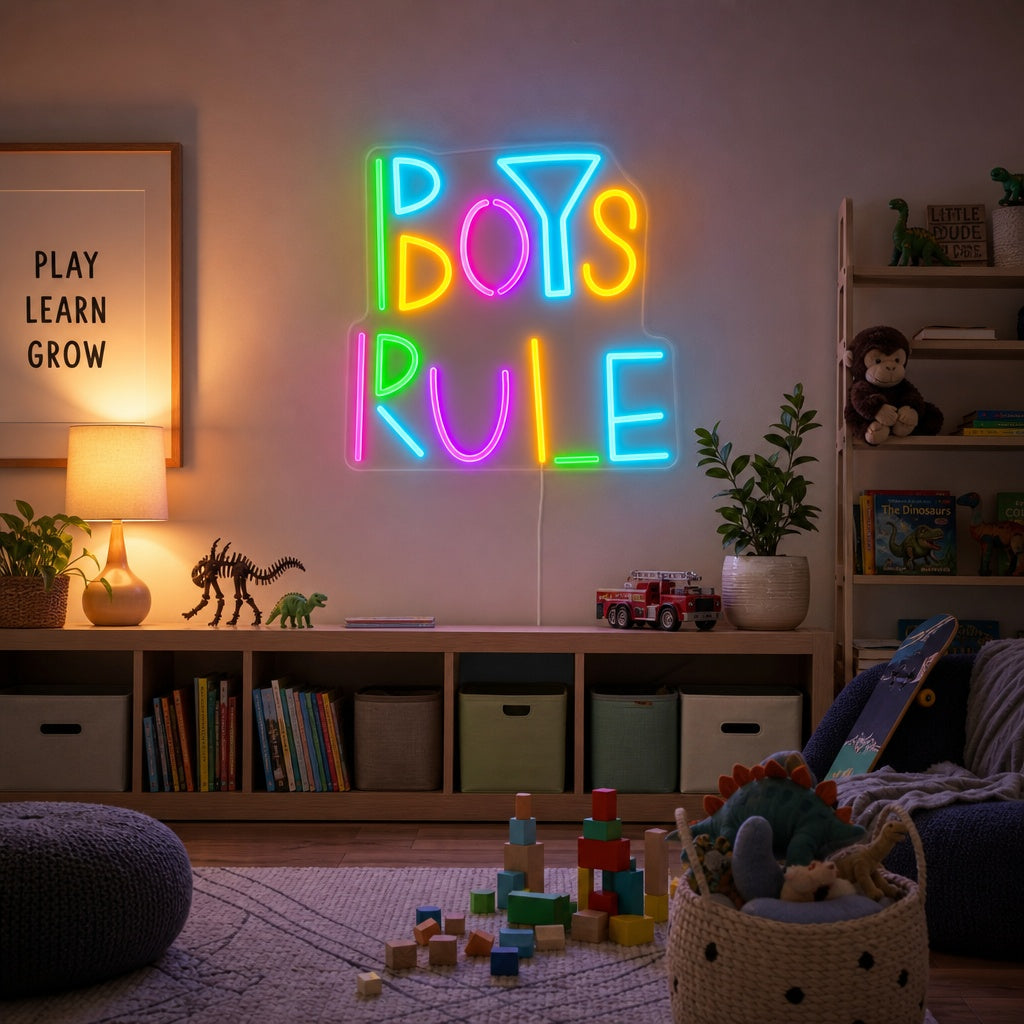 "Boys Rule, Kinderzimmerdekoration" Neonschrift