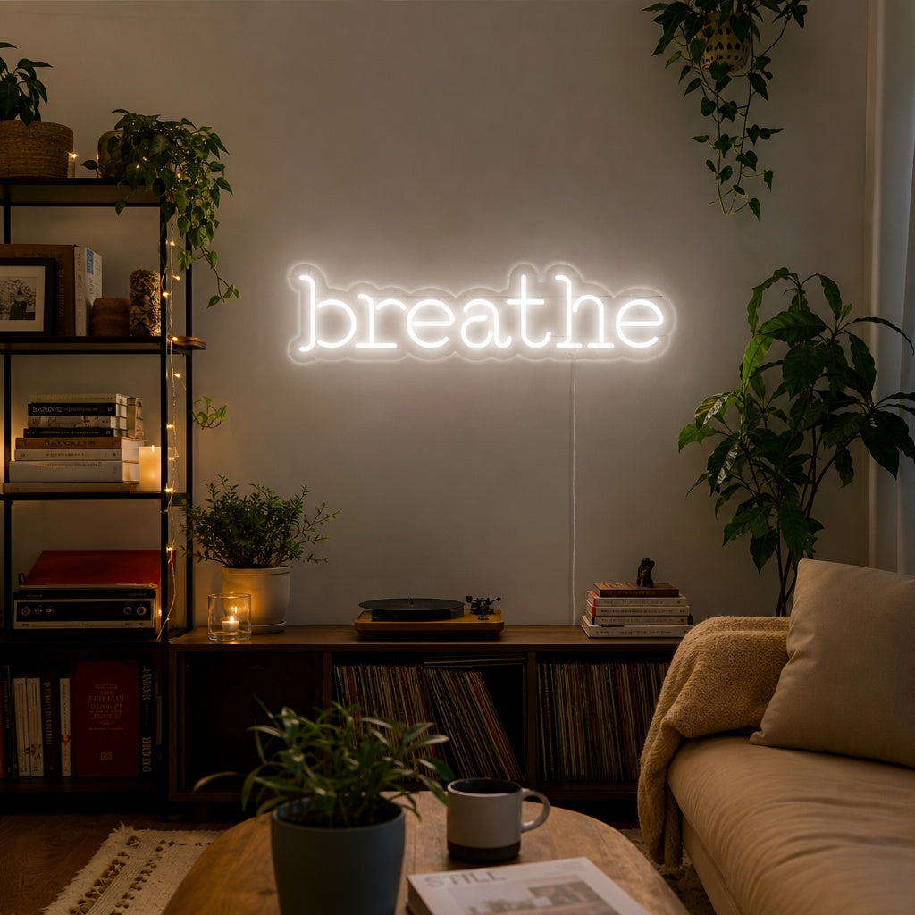 "Breathe" Neonschrift