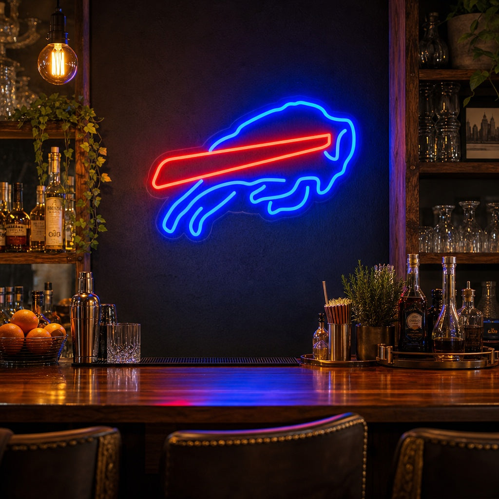 "Buffalo Bills Bierbar" Neonschrift