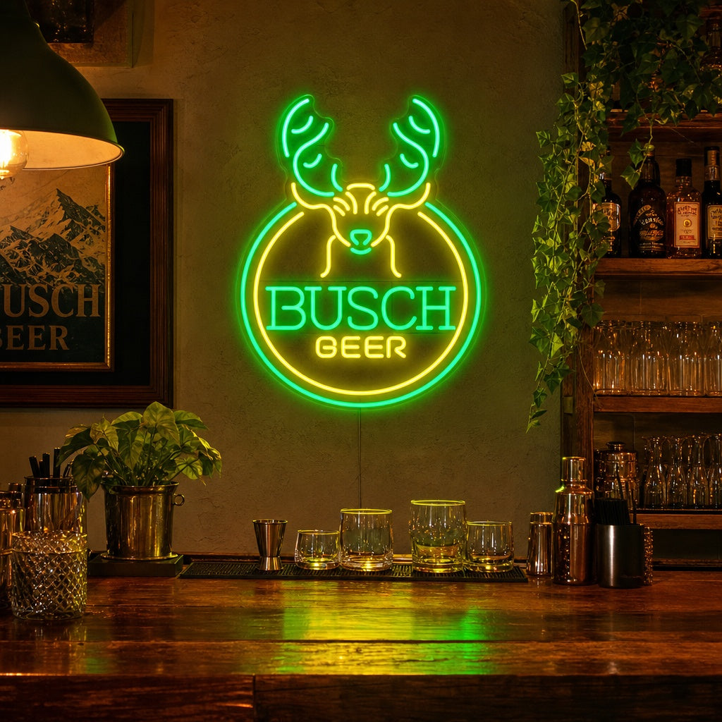 "Hirschkopf Bier & Bar" Neonschrift