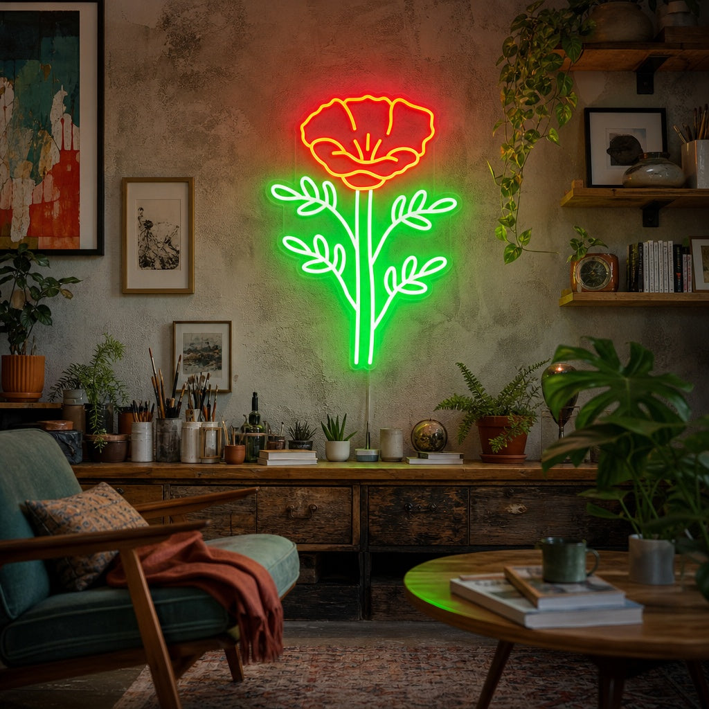 "Kalifornischer Mohn Papaver Rhoeas" Neonschrift