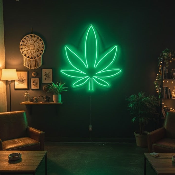Marijuana Neonschrift, Marihuanablatt Leuchtreklame, Marijuana Leuchtschild