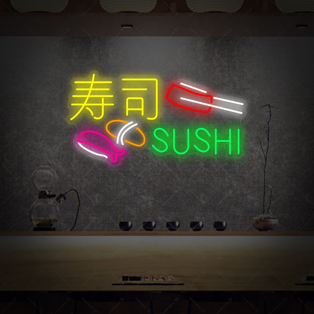 Sushi und Sashimi Neonschild, Japanische Restaurantdekoration