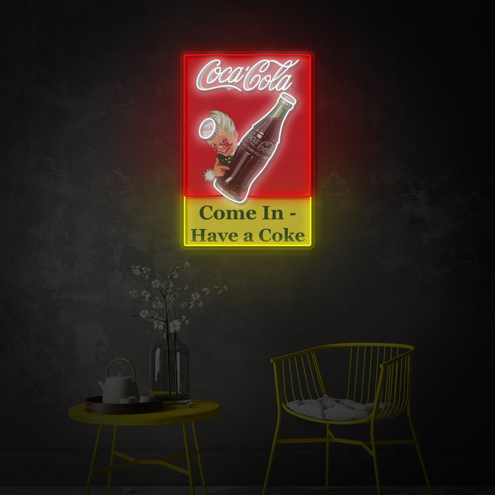 "Come In Have A Coke, um ein Cola -Trinkladen -Logo zu haben" UV-bedruckt LED-Neonschild