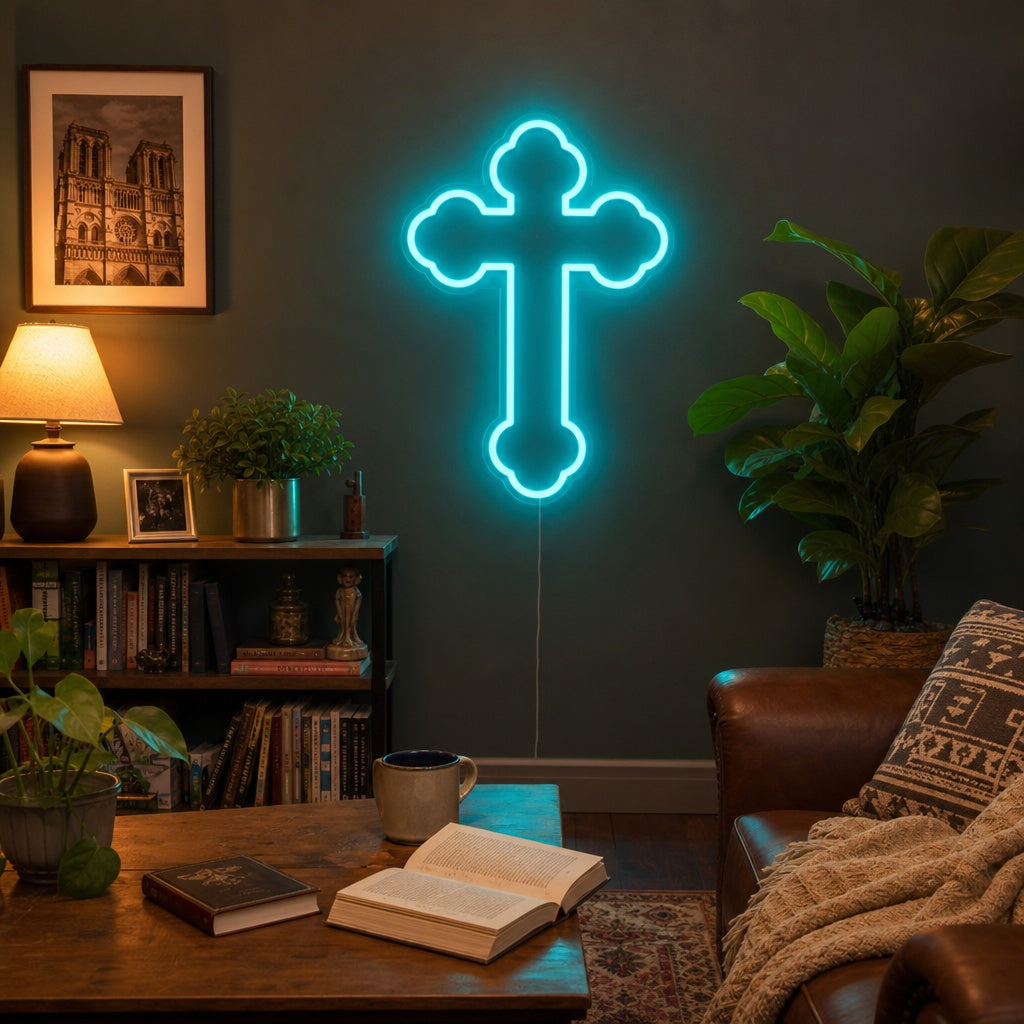 "Kreuz, Jesuskreuz" Neonschrift