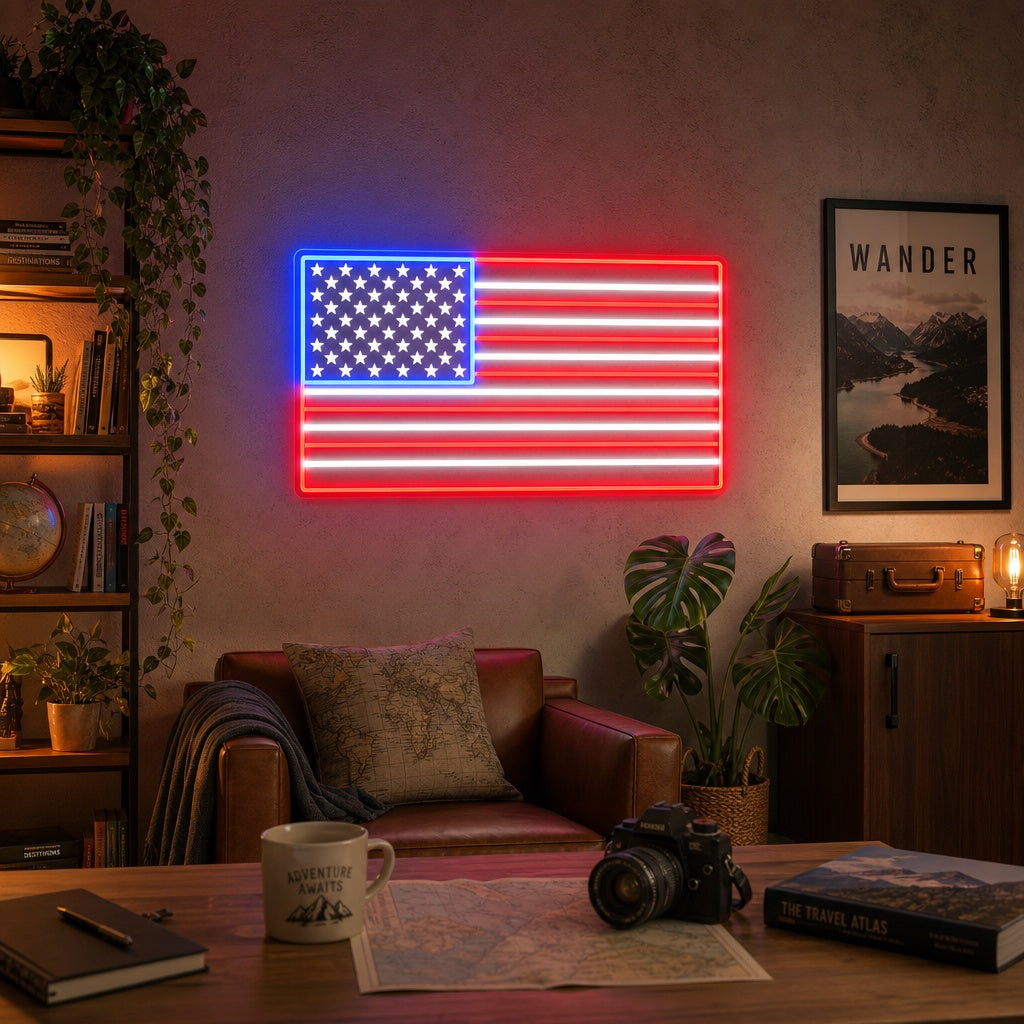 "Benutzerdefinierter Name US -Flagge" UV-bedruckt LED-Neonschild