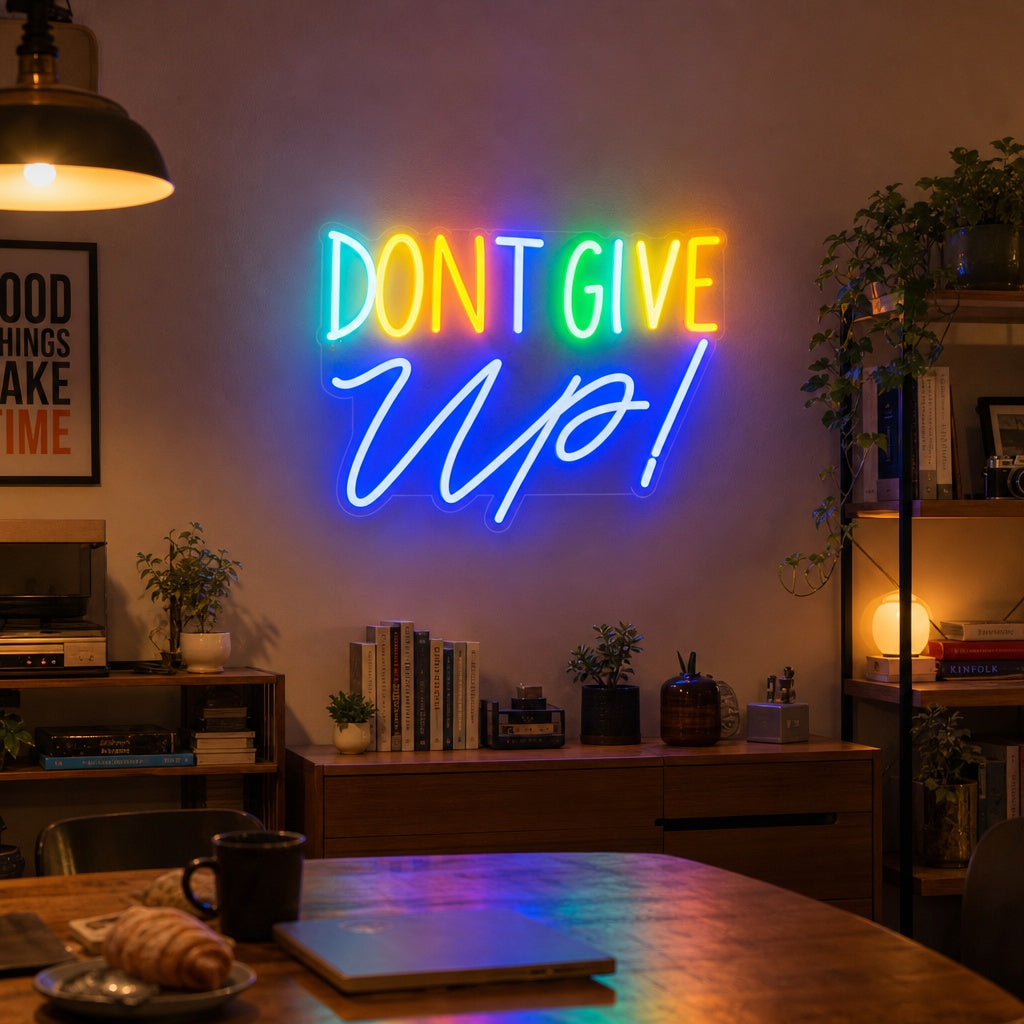 "Don't Give Up" Neonschrift