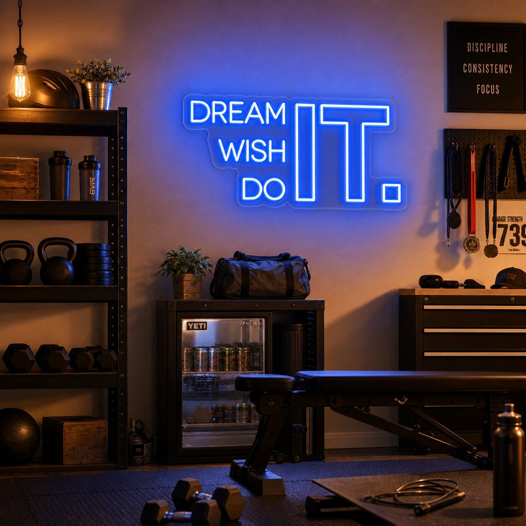 "Dream It Wish It Do It, Fitnessstudio Dekor, Fitnessstudio Zitate, Fitness Zitate, Workout Zitate" Neonschrift