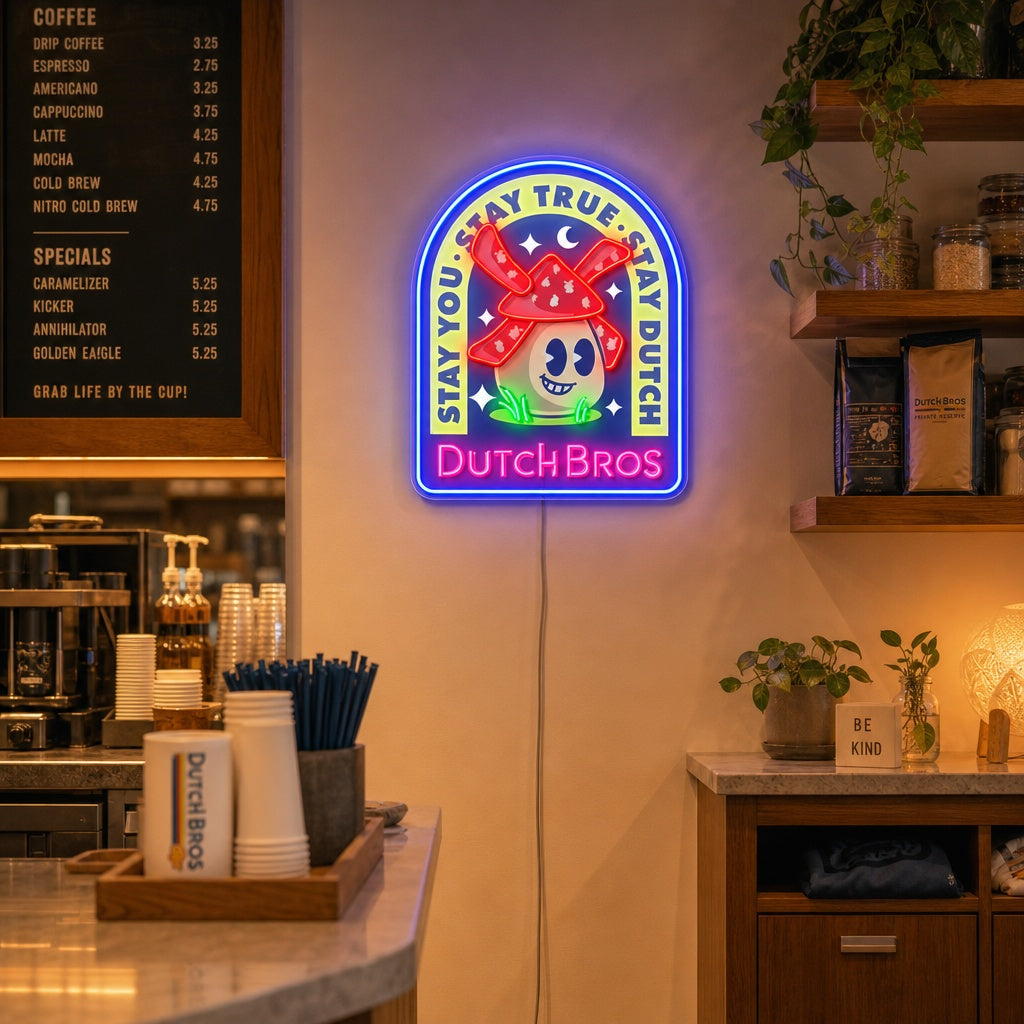 "Dutch Coffee, Windmühlen" UV-bedruckt LED-Neonschild