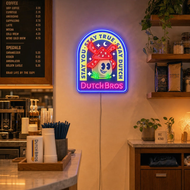 "Dutch Coffee, Windmühlen" UV-bedruckt LED-Neonschild