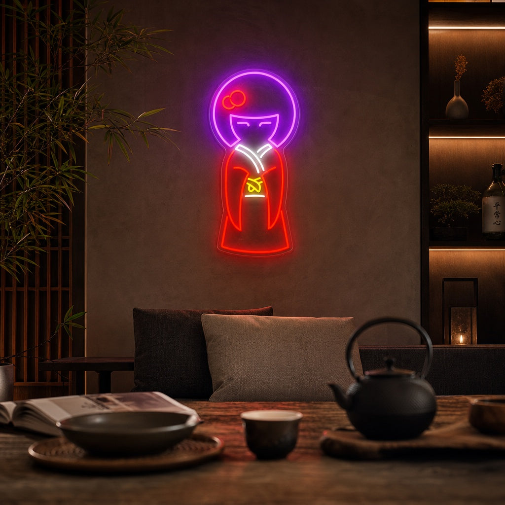 Geisha im Kimono Neonschild, Japanisches Neon-Schild