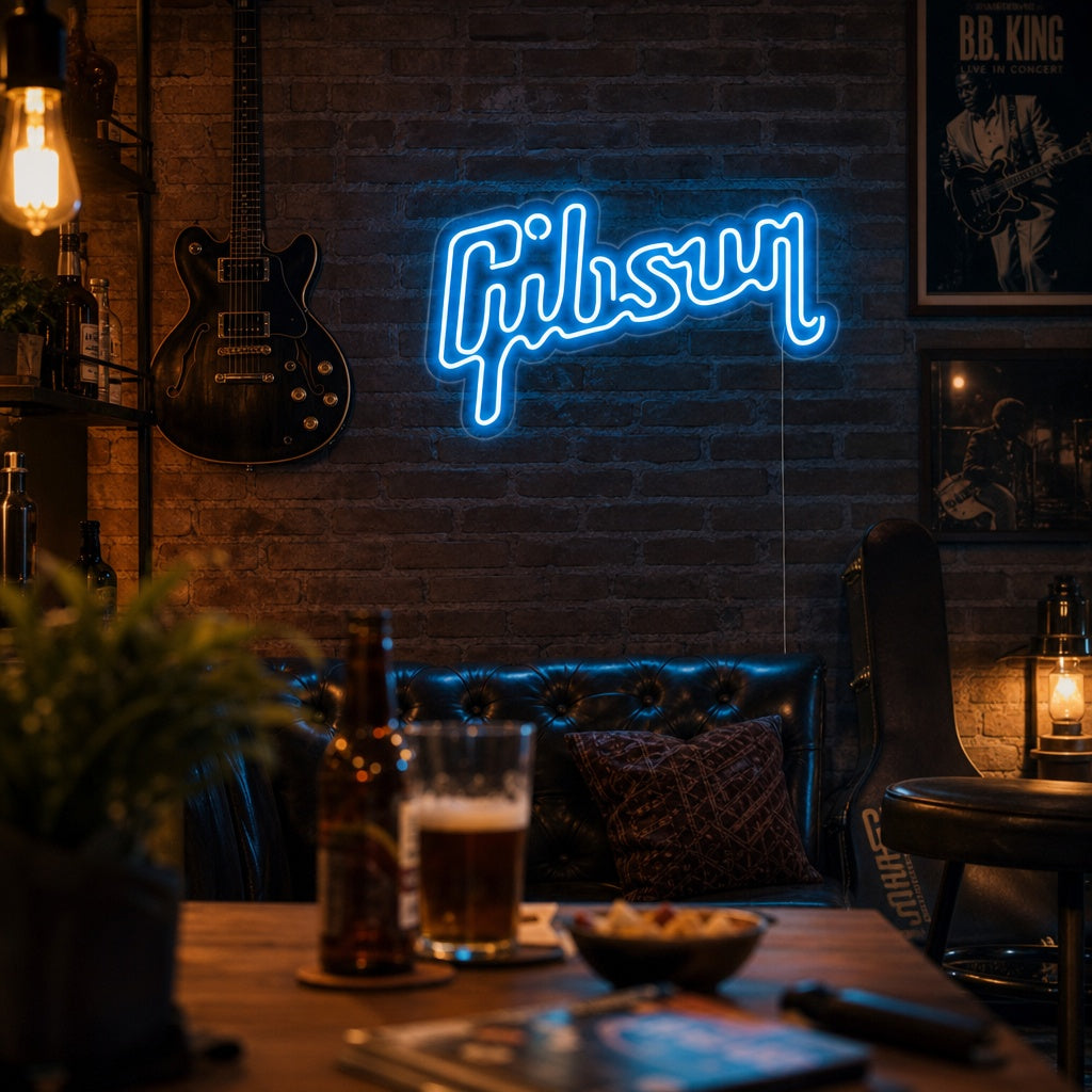 "Gibson, Musik, Gitarre" Neonschrift