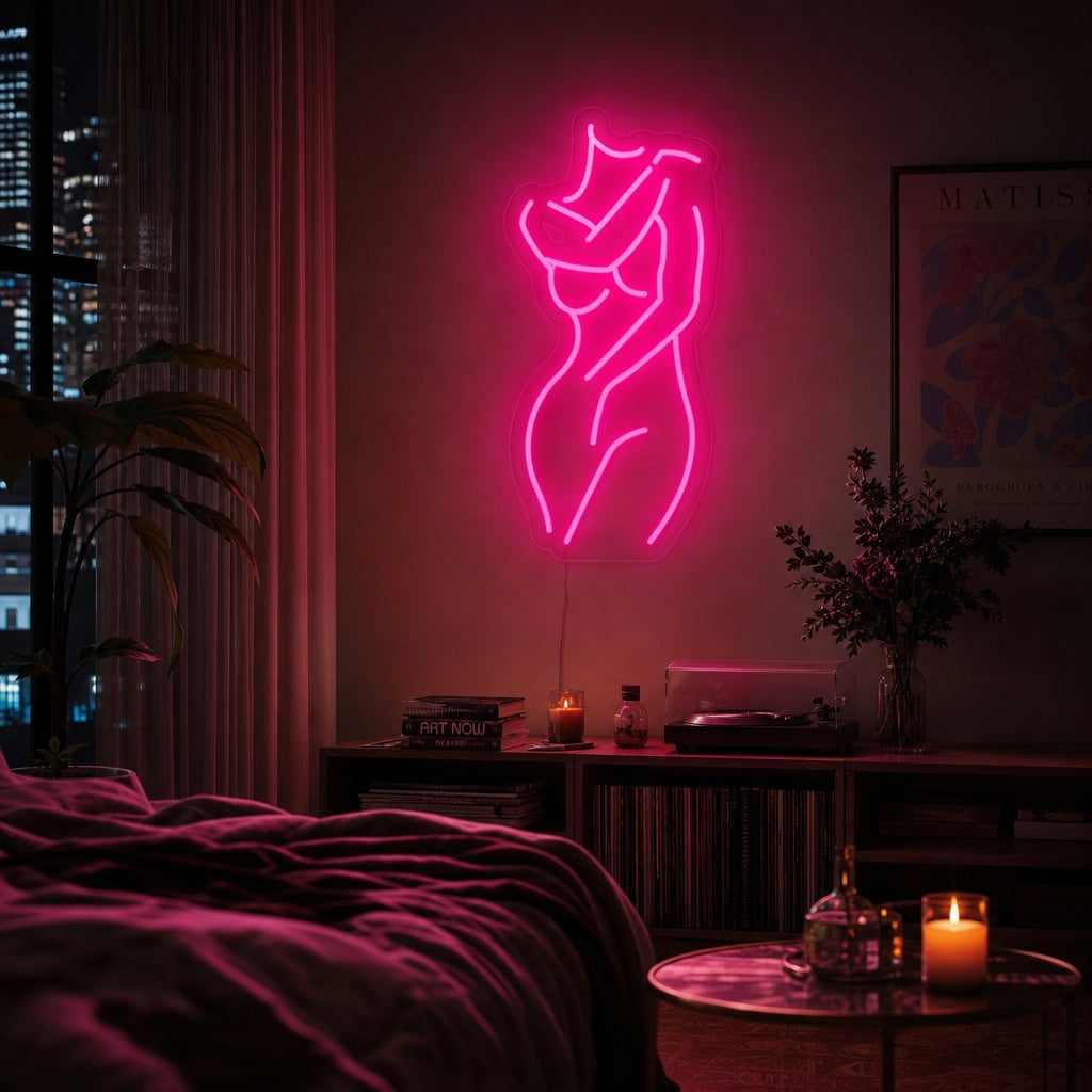 "Mädchenkörper-Silhouette" Neonschrift