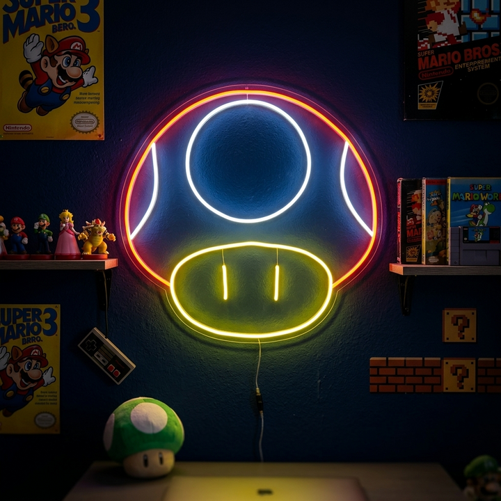 Retro Spiel Pilz Motiv Neonschild