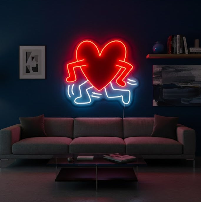 "Gehendes Herz" Neonschrift