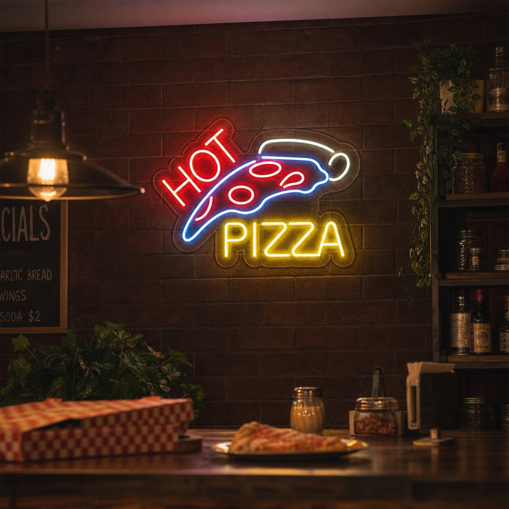 "Hot Pizza" Neonschrift, Pizza Leuchtreklame, Pizza Leuchtschild