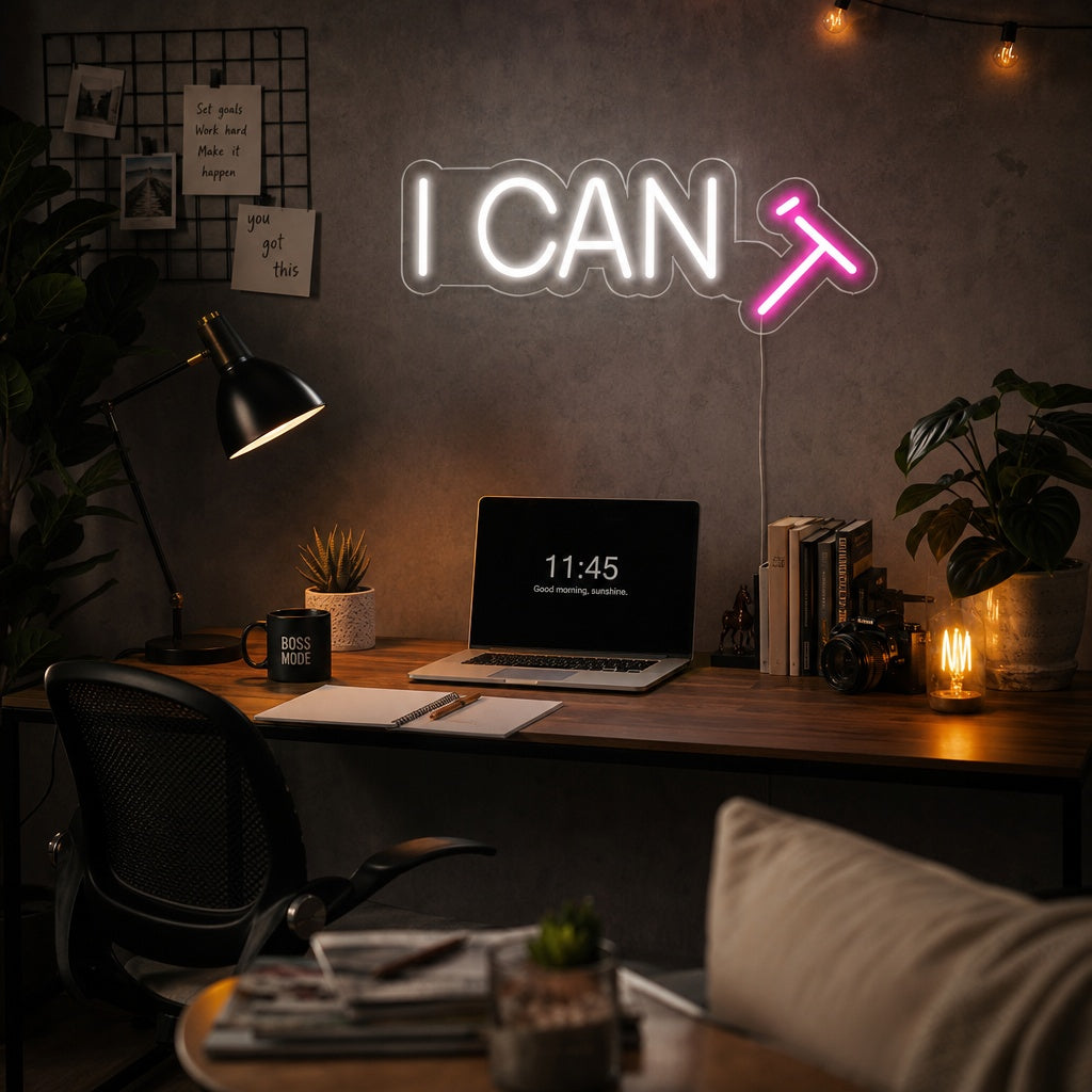 "I CAN T" Neonschrift