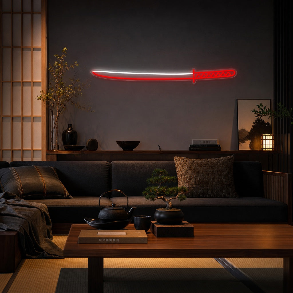 Japanisches Schwert Neonschild, Japanisches Neon-Schild