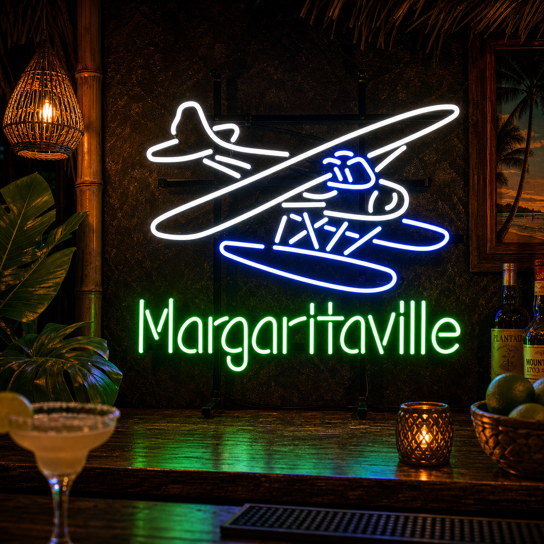 "Jimmy Buffett Margaritaville Flugzeug Bier" Neonschrift