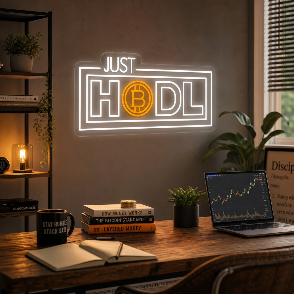 "Just Hodl, Krypto" Neonschrift