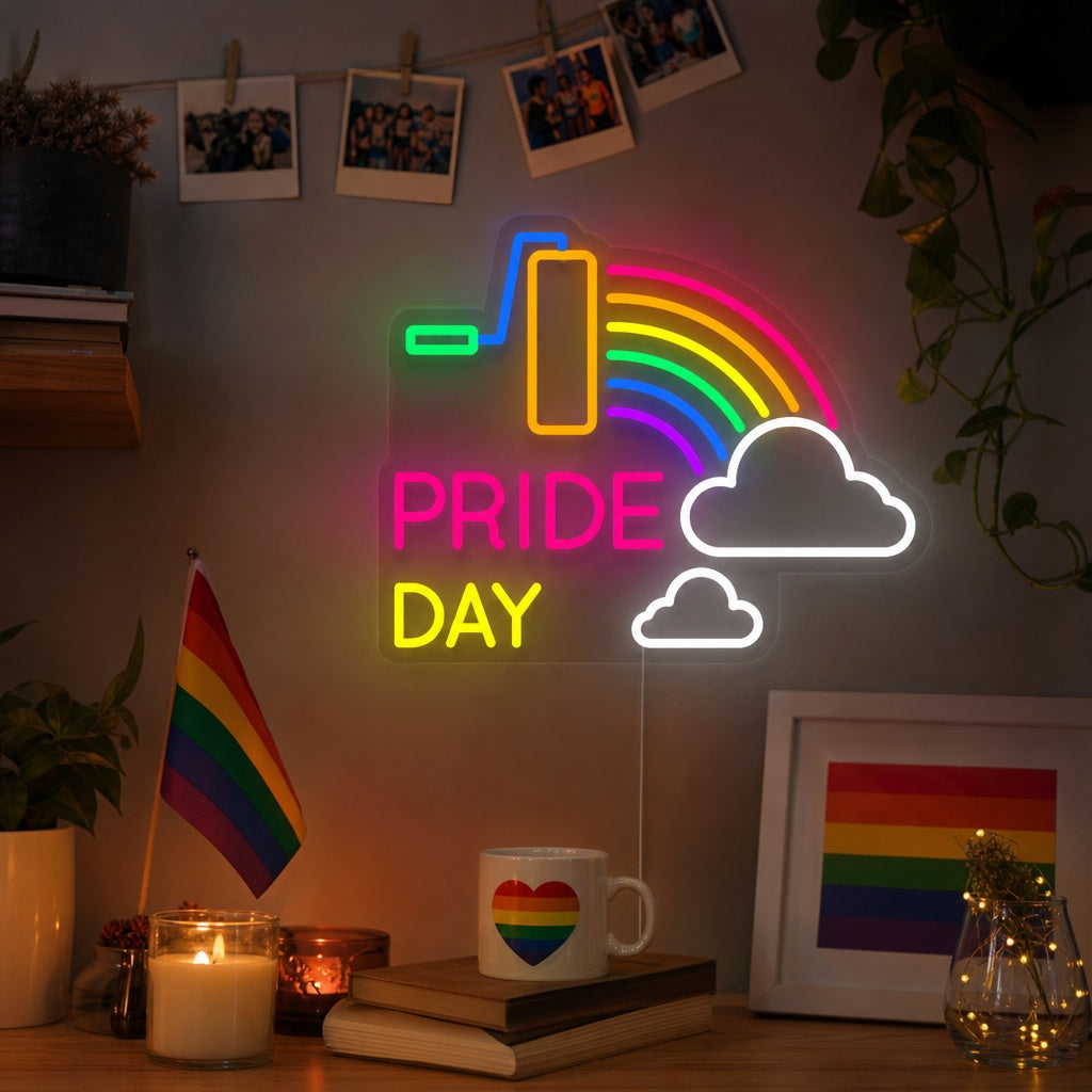 "LGBT, Pride Day, Regenbogen" Neonschrift