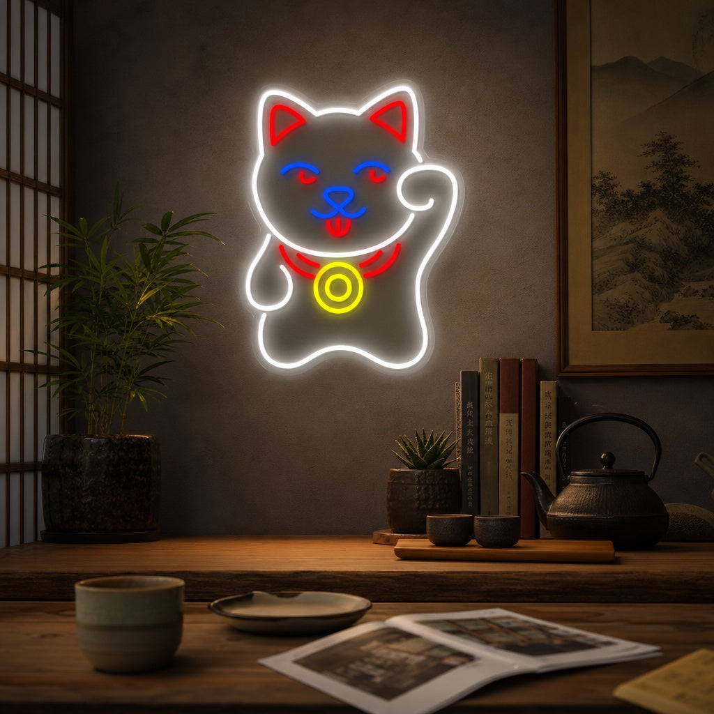 Maneki Neko Katze Neonschild, Japanisches Neon-Schild