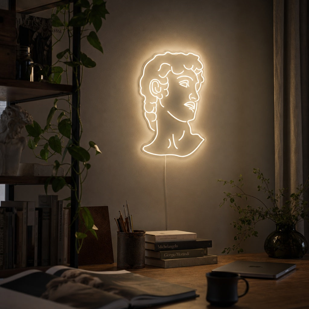 "Michelangelos David" Neonschrift