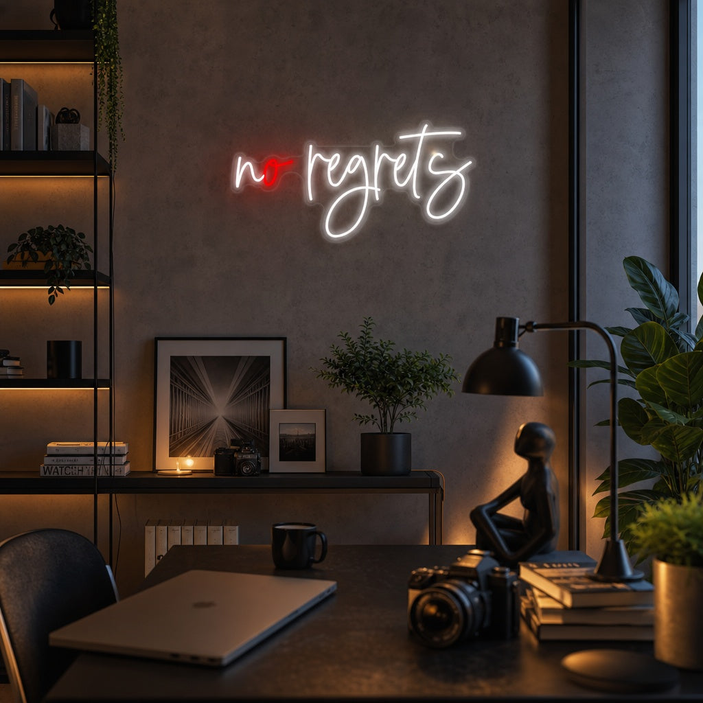 "No Regrets" Neonschrift