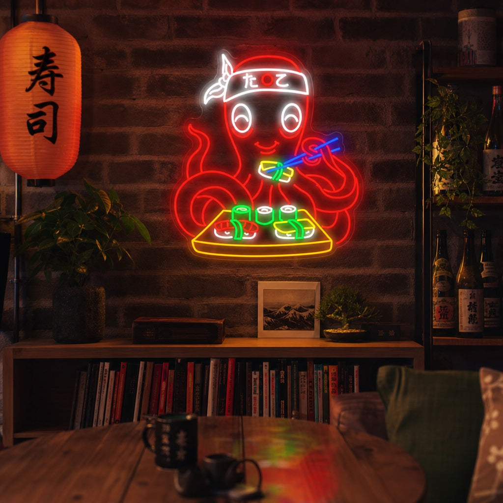 Oktopus Sushi Neonschild, Japanische Restaurantdekoration
