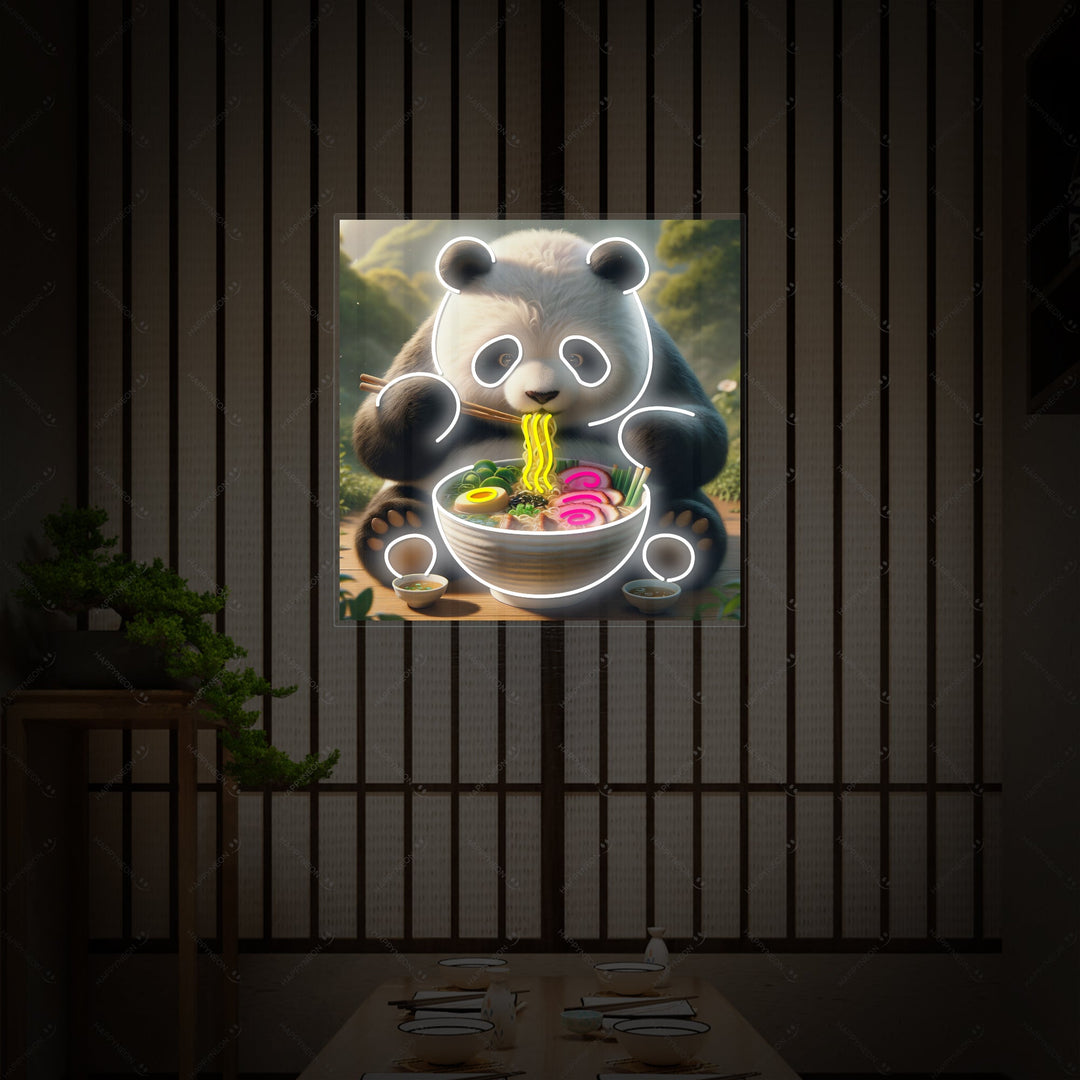 Panda und Ramen Neonschild, Japanische Restaurantdekoration