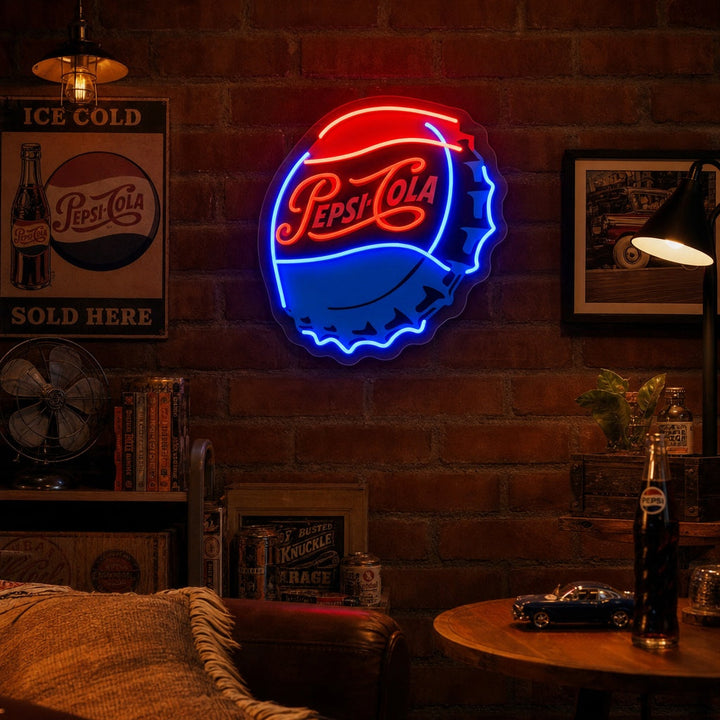 "Pep Cola -Flaschenkappen" UV-bedruckt LED-Neonschild
