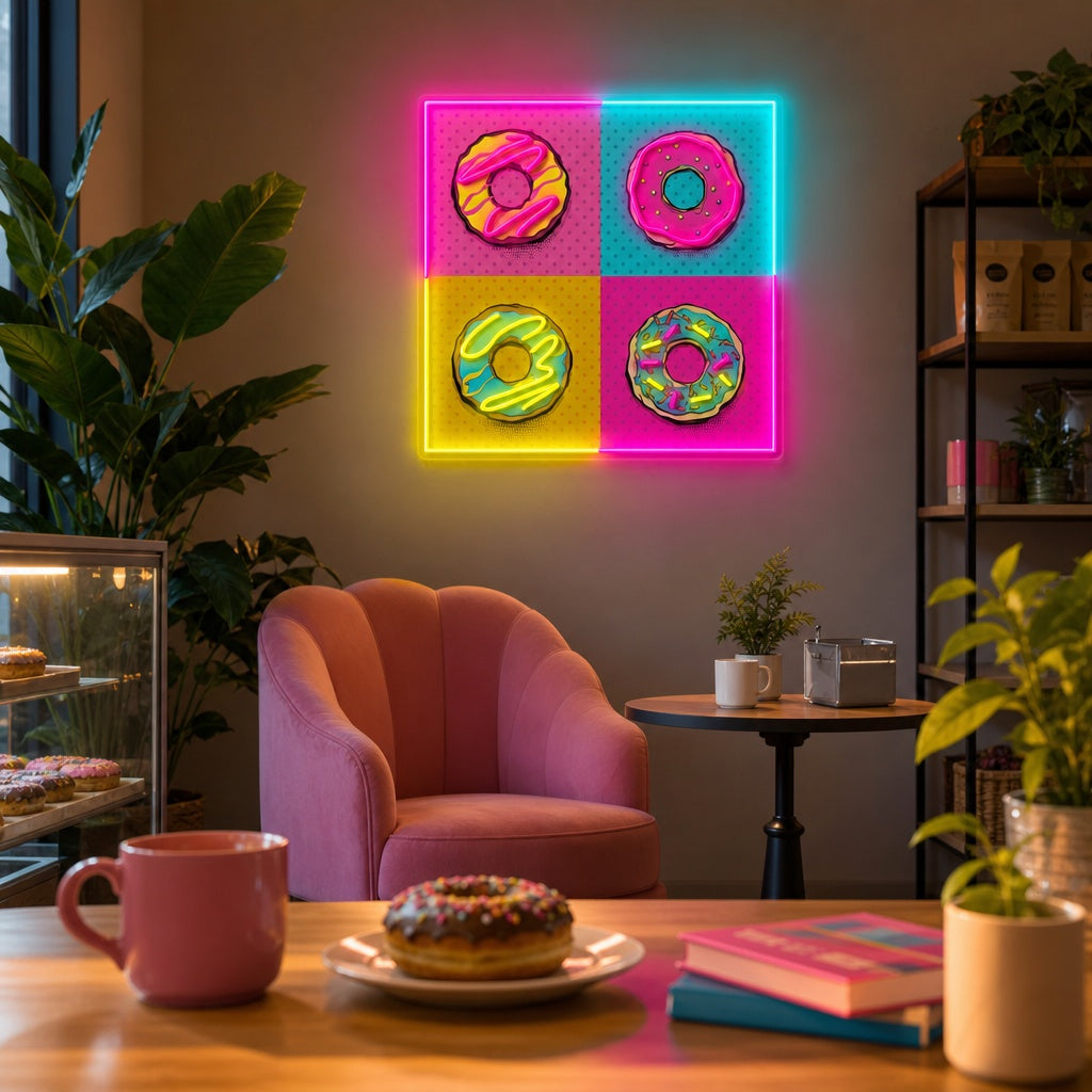 "Pink Blue Donuts Pop Art" UV-bedruckt LED-Neonschild