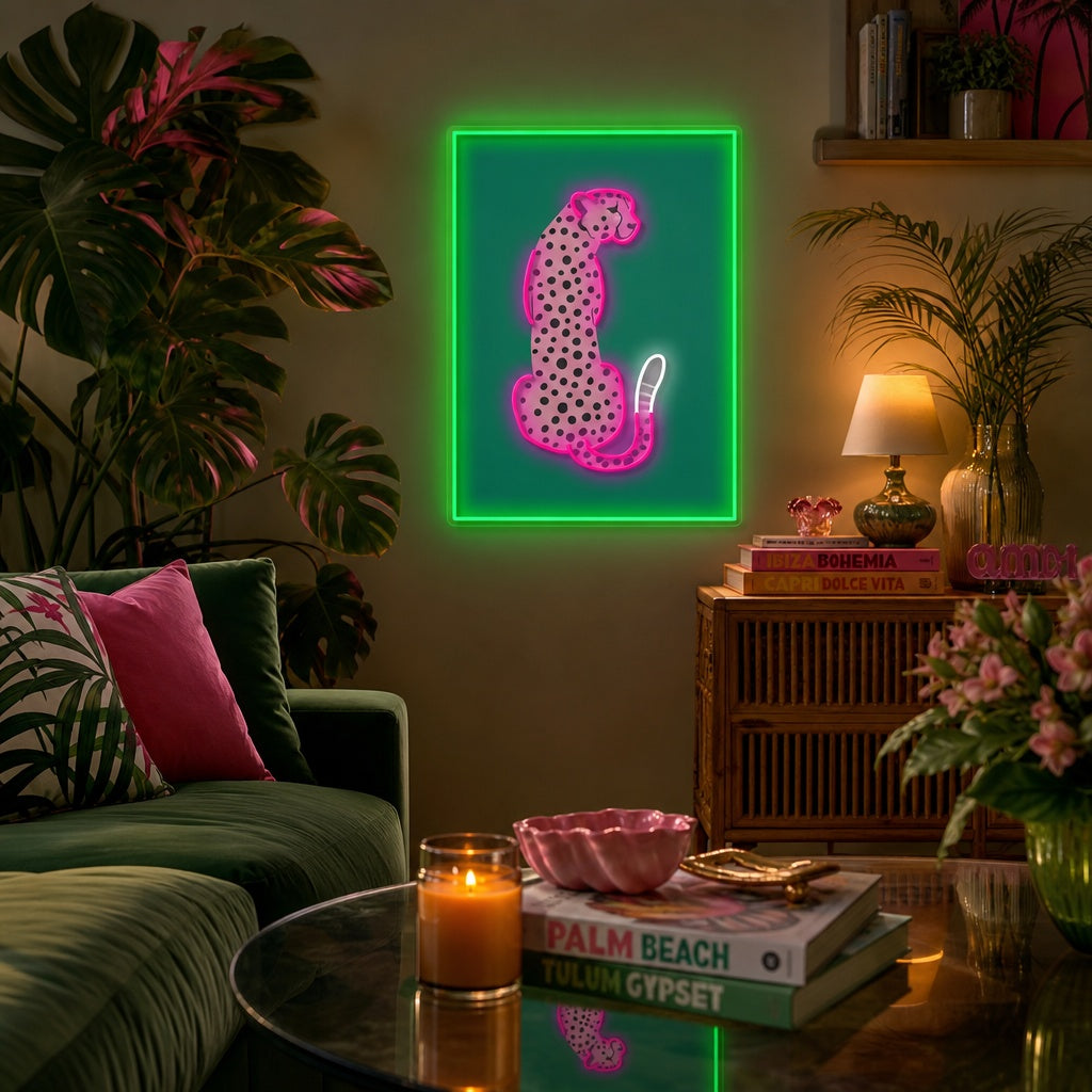 "Pink Leopard African Cheetah Tropical Pop Art" UV-bedruckt LED-Neonschild