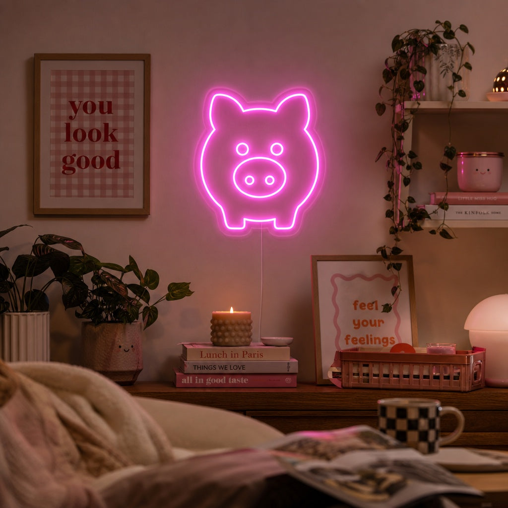 "Rosa Schwein" Neonschrift