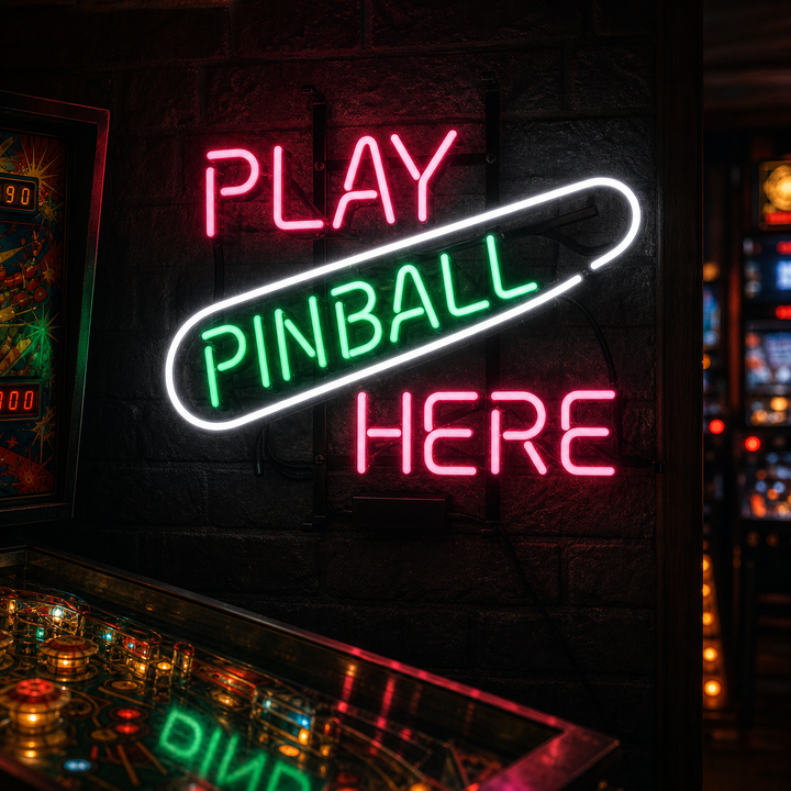 Play Pinball Here Game Room Neonschrift