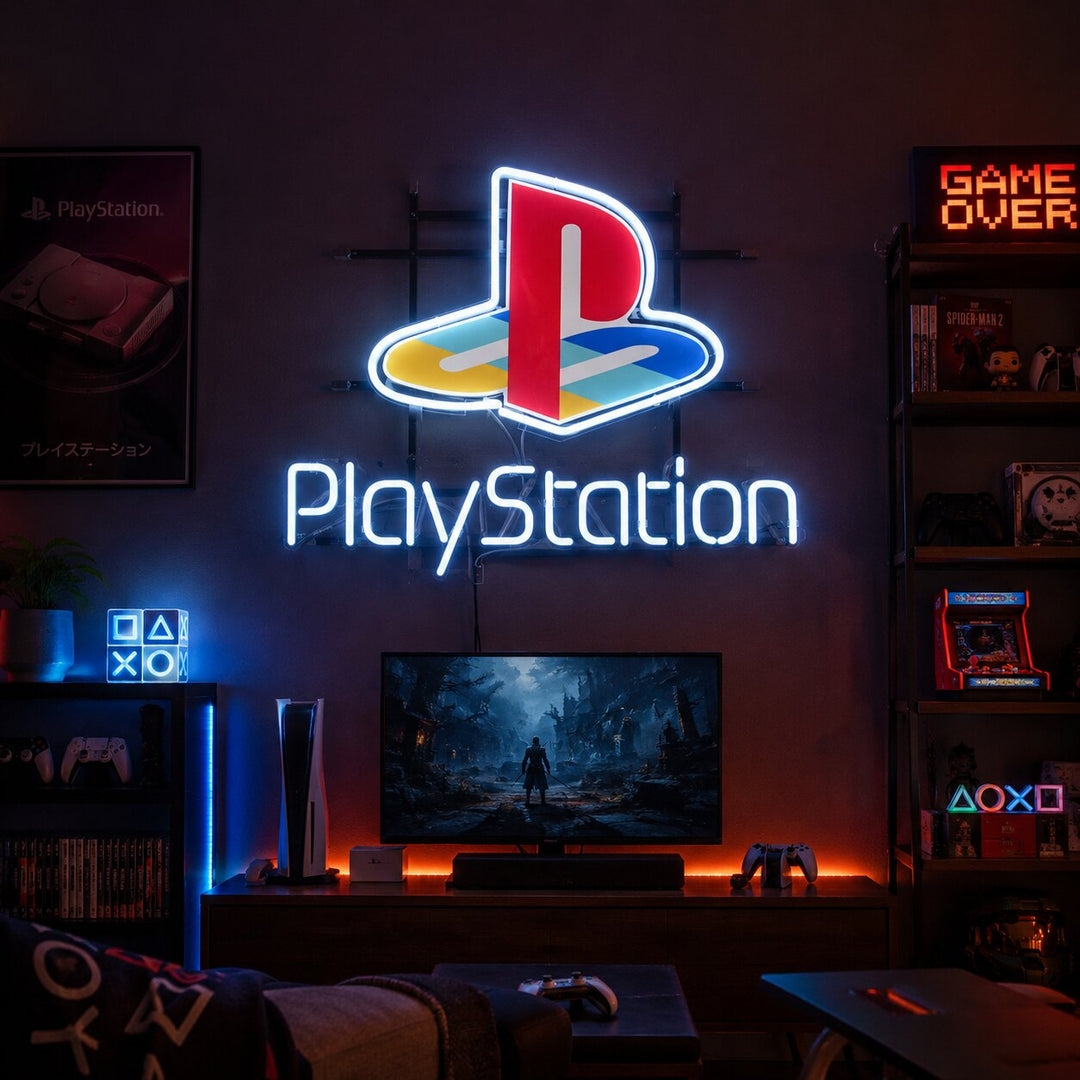 "Play Station Spielstation Spielzimmer" Neonschrift