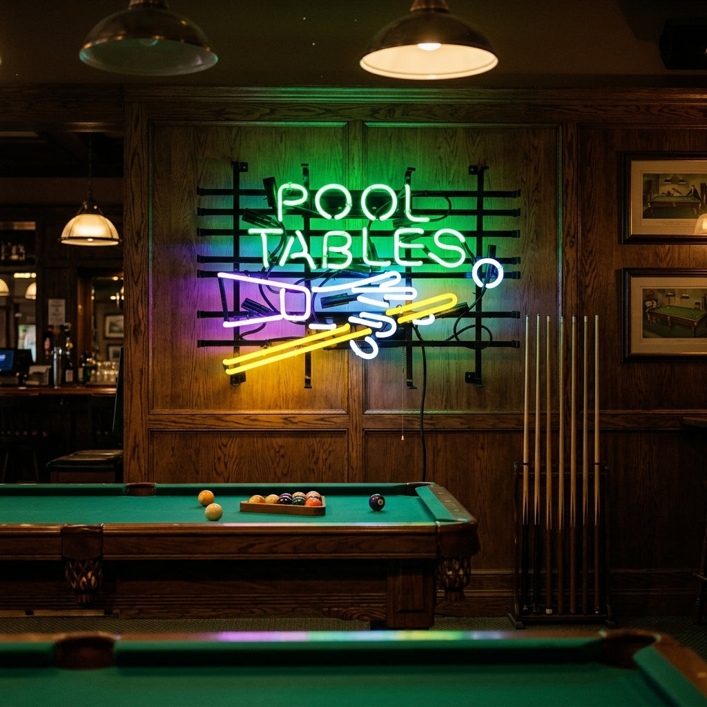 "Pool Tables" Neonschrift, Billard Leuchtreklame, Pool Leuchtschild