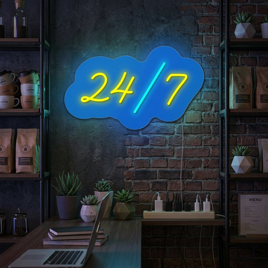 "Open 24/7" Neonschild