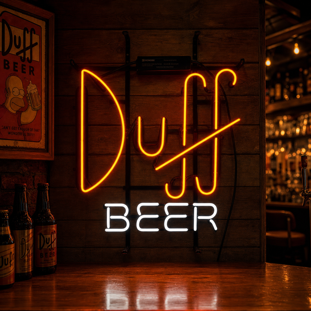 "Duff Beer, Bar" Neonschrift