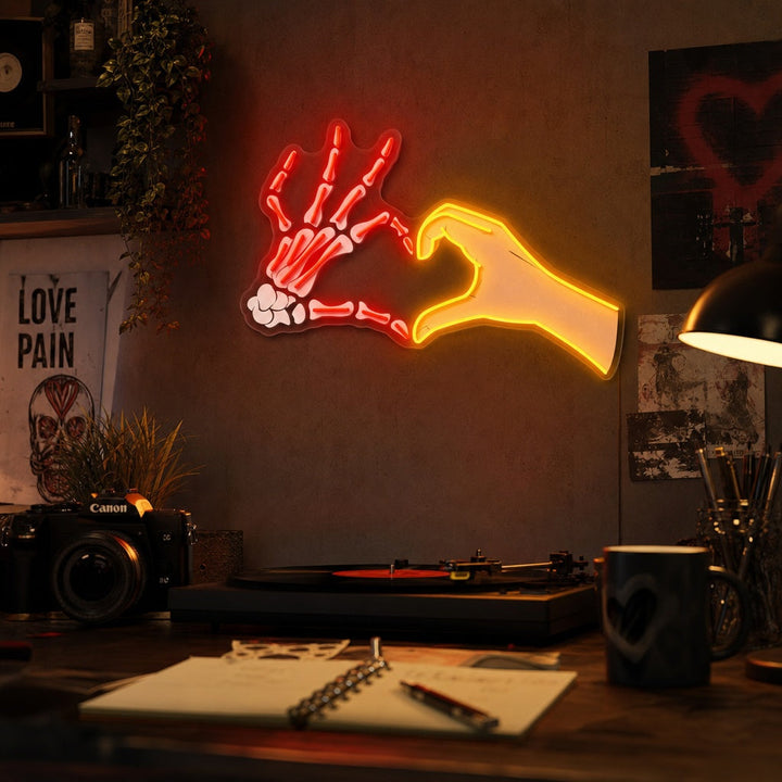 "Schädel -Hand -Liebe Pose" UV-bedruckt LED-Neonschild