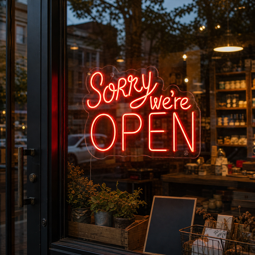 "Sorry We Are Open" Neonschrift