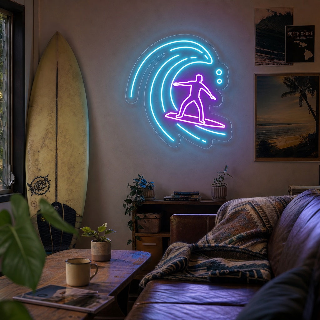 "Surfer In Ozeanwelle" Neonschrift