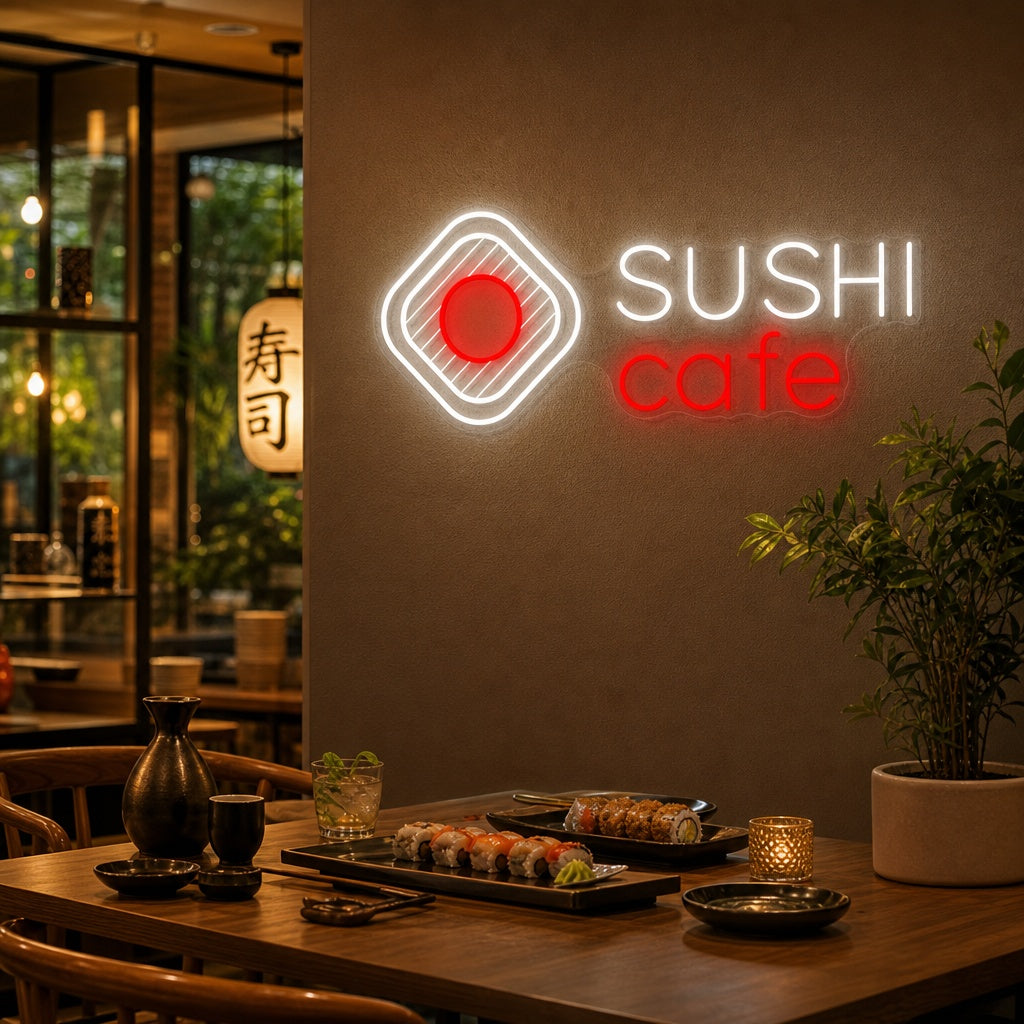 Sushi Cafe Neonschild, Japanische Restaurantdekoration