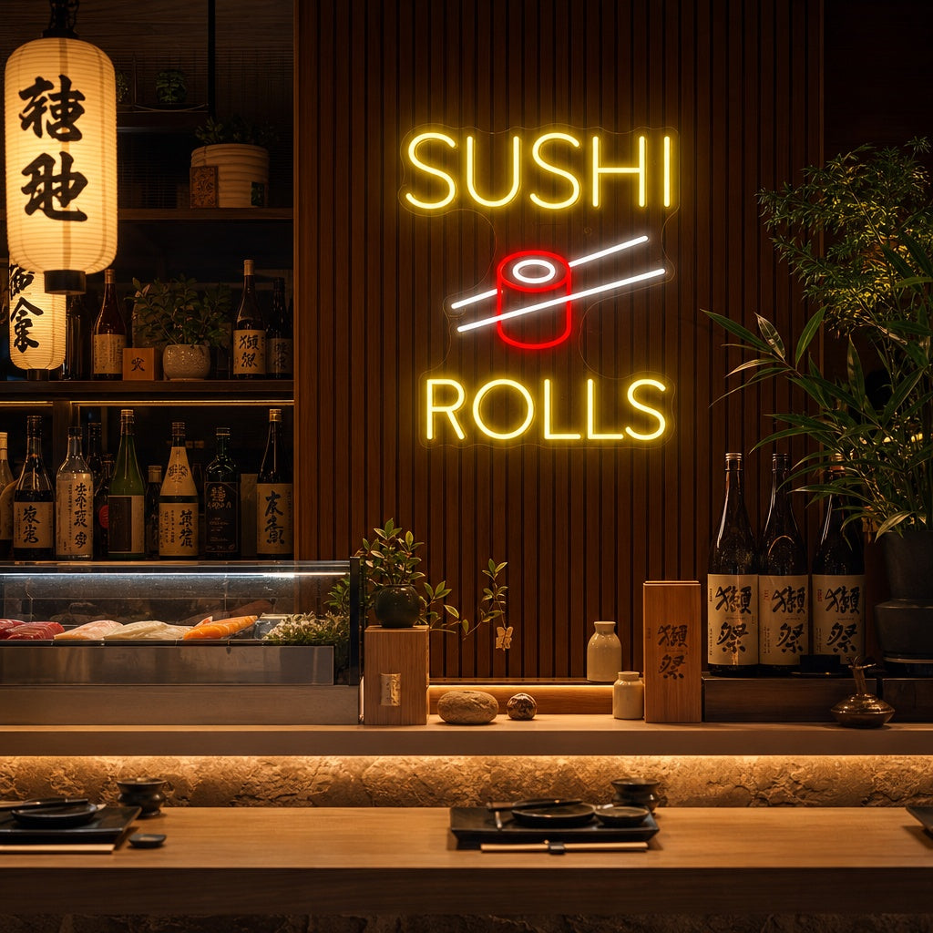 Sushi Rolls Neonschild, Japanische Restaurantdekoration